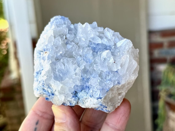 Dumortierite Quartz Cluster, 355g, New Find, Third Eye & Throat Chakra, Enhance Lucid Dreaming, Bahia, Brazil V090
