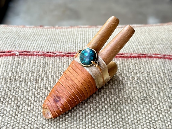 Double Kuripe with Chrysocolla, Traditional Shamanic Applicator Pipe, Hand Crafted from Natural Teak Wood