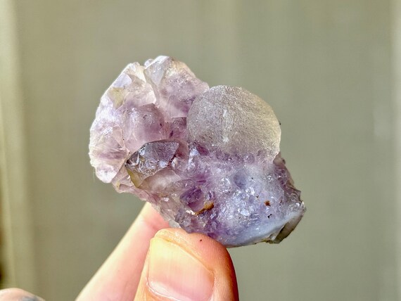 Yellow Fluorite Ball on Amethyst, Natural Formation, 54g, Rare Botryoidal Fluorite, Self-Standing, India S951