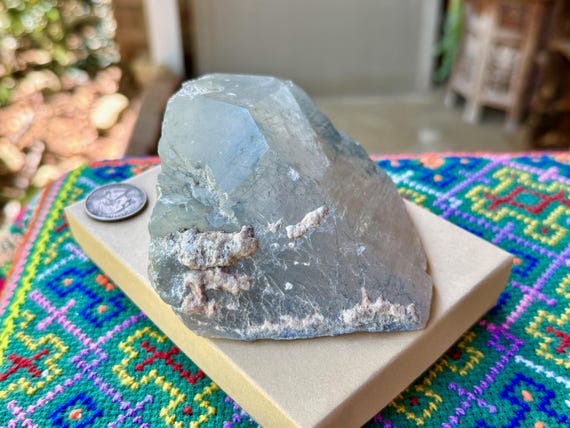 Blue Tourmaline Quartz, Self-Standing, 532g, Old Find, Psychic Abilities & Mediumship, Jenipapo, Minas Gerais, Brazil W543