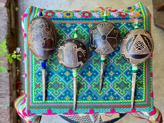 Shaman Rattle, Traditional Handmade Shipibo Gourd Rattle, Pucallpa, Peru