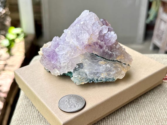 Amethyst Flower Quartz with Green Celadonite Inclusion, Self-Standing, 336g, New Find, Rio Grande do Sul, Brazil W814