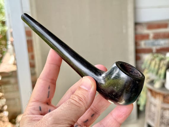 Shaman Tobacco Pipe, Traditional Solid Wood Ceremonial Pipe, Hand Carved from Dark Tropical Hardwood