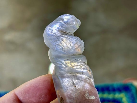 Quartz Crystal Snake, Hand Carved from Native Blue Needle Quartz in Peru's Sacred Valley, Andean Shamanic Crystal,  S369
