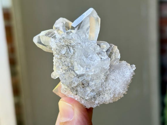 Quartz Cluster with Black Tourmaline Inclusions, 77g, New Find, High Grade Quartz, Cabasaco Mine, Diamantina, Minas Gerais, Brazil T255