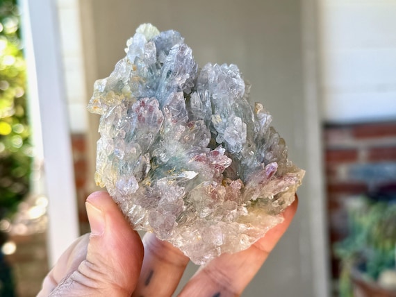 Amethyst Flower Quartz with Green Celadonite, 223g, Rio Grande do Sul, Brazil V211