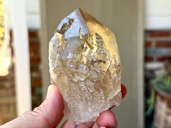 Dissolution Citrine with Trigons, Hydrothermally Etched, 367g, Gouveia, Minas Gerais, Brazil V701