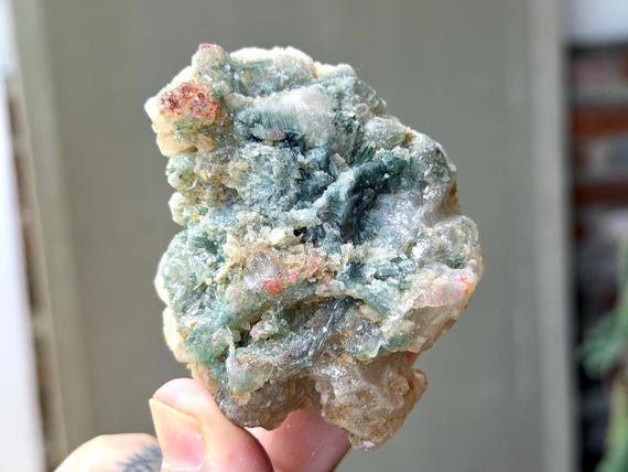 Blue-Green Tourmaline Quartz Cluster, 192g, Heart Chakra & Self-Expression, Coronel Murta, Minas Gerais, Brazil V595