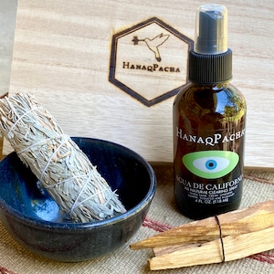 Sage & Palo Santo Gift Box, Includes Sage and Cedar Spray, Smudge Bundle and Marble Bowl, Ethically Harvested, Energetic Clearing Set