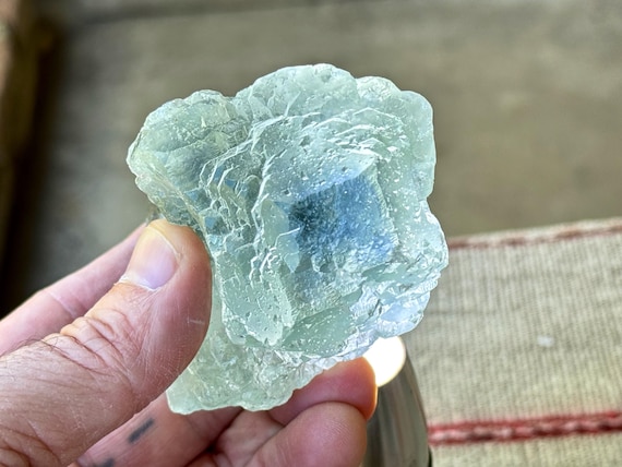 Blue Window Fluorite from Hunan, China, Natural Etched Green Fluorite for Third Eye and Heart Chakra, 393g, Spiritual Intuition X162