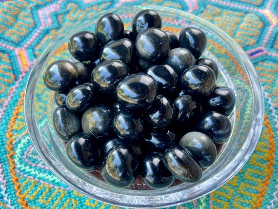 Silver Sheen Obsidian, Polished Obsidian Tumbles with Silver Iridescence, Stone of Protection and Self-Reflection