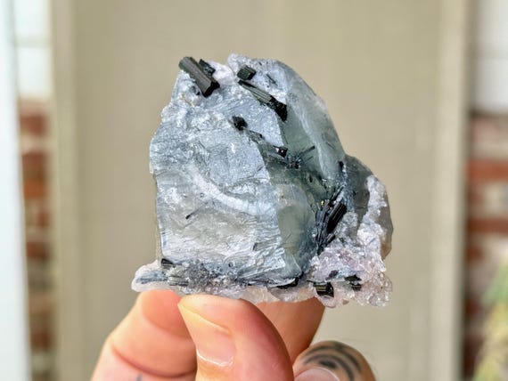 Blue Tourmaline Quartz with Canga Rosa, Self-Standing, 123g, Rare Find, Taquaral, Minas Gerais, Brazil T144