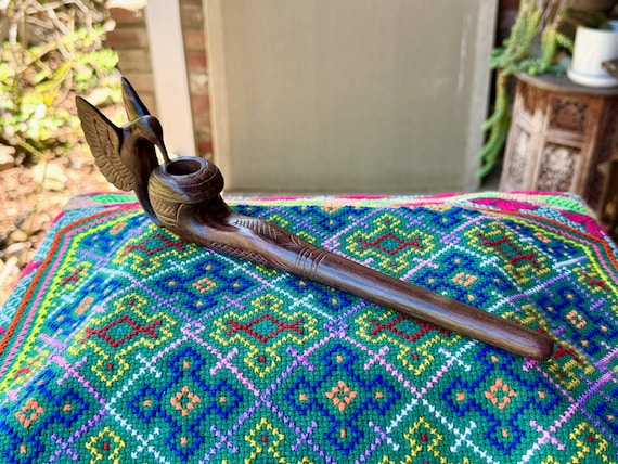 Hummingbird Pipe, Traditional Wooden Tobacco Pipe for Shamanic Ceremony, Hand Carved from Tropical Hardwood