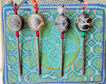 Shaman Rattle, Traditional Shipibo Rattle for Shamanic Plant Medicine Ceremony, Small Size, Amazonian Gourd Rattle, Made In Peru