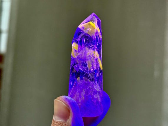 Powellite Phantom Quartz, UV Reactive & Self-Standing, 40g, New Find, Channeling Formation, Polished Quartz Tower, Bahia, Brazil A349