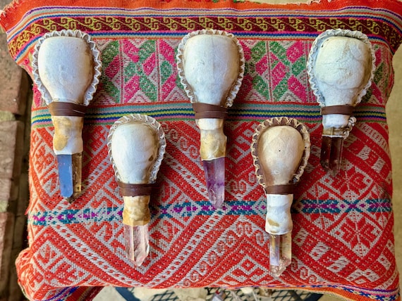Shaman Rattle with Quartz & Amethyst, Traditional Andean Rattle for Plant Medicine Ceremony, Handmade in Peru