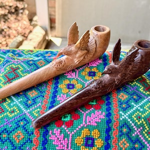 Eagle Pipe, Traditional Wooden Tobacco Pipe for Shamanic Ceremony, Hand Carved from Natural Sawo and Tamarind Wood, Ceremonial Eagle Pipe