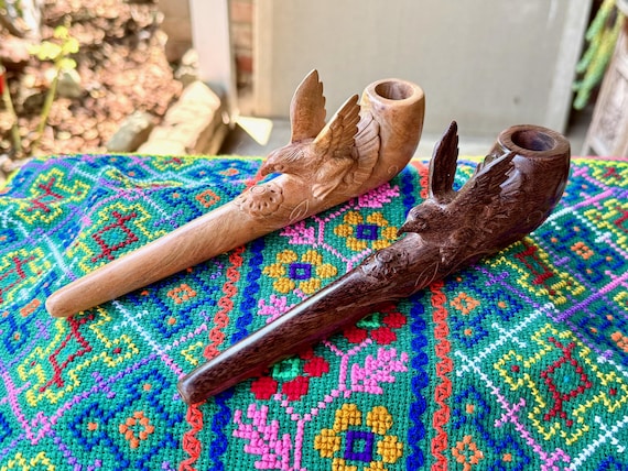 Eagle Pipe, Traditional Wooden Tobacco Pipe for Shamanic Ceremony, Hand Carved from Natural Sawo and Tamarind Wood, Ceremonial Eagle Pipe