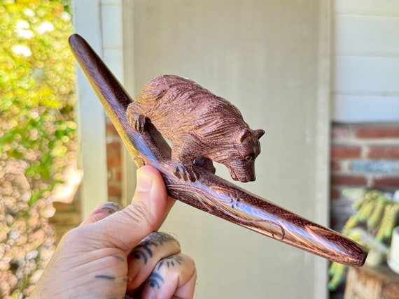 Bear Tepi Pipe, Traditional Shamanic Applicator Pipe, Hand Carved from Solid Tamarind Wood