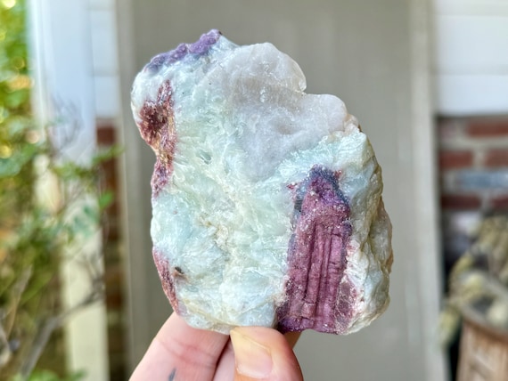 Blue Albite with Pink Tourmaline, Aricanga Mine, 386g, Rare Find, Heart Chakra, Minas Gerais, Brazil W178