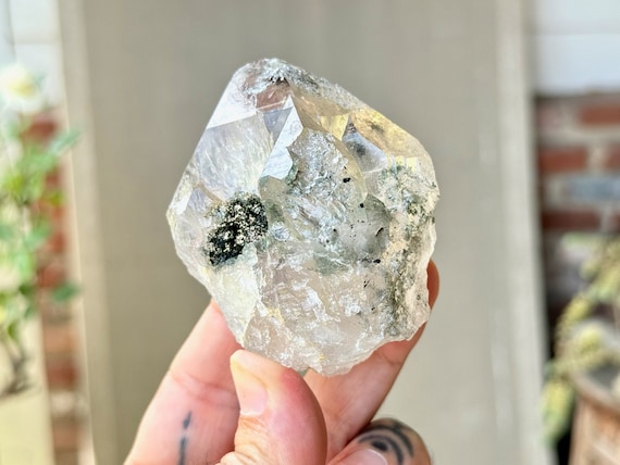 Himalayan Cathedral Quartz with Green Chlorite, 193g, New Find,  High Altitude Crystal for Heart Healing, India W277