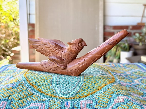 Owl Tepi Pipe, Natural Wood Tepi, Hand Carved from a Single Piece of Sawo Wood, Traditional Shamanic Applicator Pipe