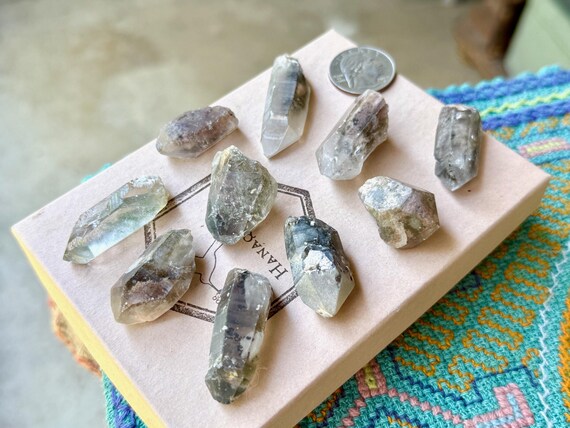 Shaman's Dream Quartz Lot, 10pcs, Green Chlorite Inclusions, Nature Spirits, Shamanic Journey, Brazil T600