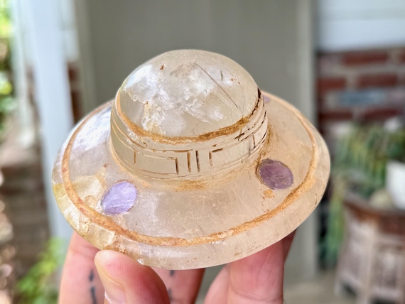 Quartz Crystal UFO, Extraterrestrial Flying Saucer, Hand Carved from Native Peruvian Quartz