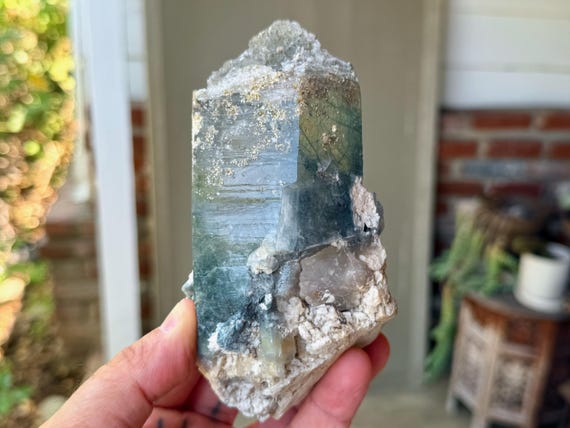 Citrine with Blue Tourmaline & Feldspar, 882g, Old Find, Channeling and Mediumship, Jenipapo, Minas Gerais, Brazil V578