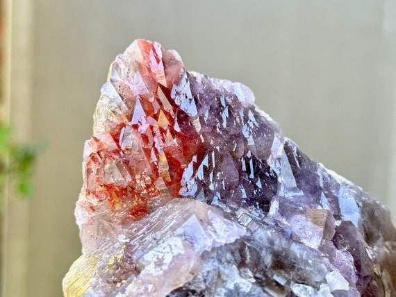 Elestial Amethyst with Goethite and Red Hematite Inclusion, 2.8 Kilo, Self-Standing Crystal, Espiritu Santo, Brazil W146