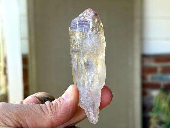 Powellite Phantom Root Quartz with Amethyst, UV Reactive, 79g, New Find, Natural and Unpolished, Bahia, Brazil T758