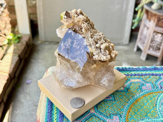 Smoky Quartz with Golden Mica & Kaolinite, Self-Standing Formation, 1.6 Kilo, Grounding and Purification Crystal, Brazil W773