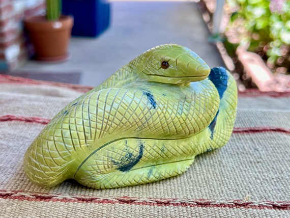 Snake Totem Statue, Hand Carved from Native Serpentine Stone from Peru's Sacred Valley by Artist Ozwaldo Perez