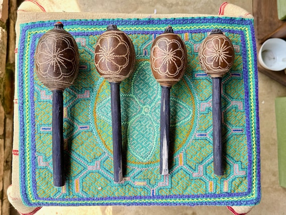Shipibo Rattle with Floral Design, Traditional Shaman Rattle for Medicine Ceremony, Handmade in Pucallpa, Peru