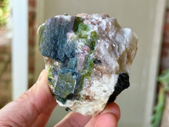 Unicorn Stone, Blue, Pink & Green Tourmaline with Albite, 464g, Custom Stand Included, Coronel Murta, Minas Gerais, Brazil V421