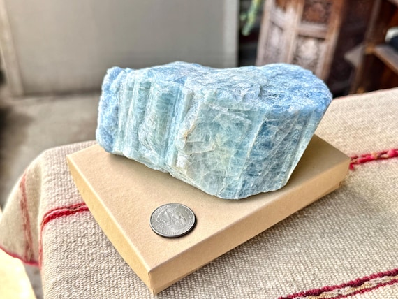 Aquamarine Crystal, Self-Standing & All Natural, 877g, Throat Chakra Crystal for Self-Expression, Bahia, Brazil W762