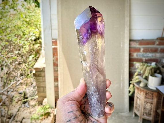 Dragon’s Tooth Amethyst, 652g, Old Find, 8.5” Natural Root Amethyst with Beautiful Layered Formation, Bahia, Brazil W343