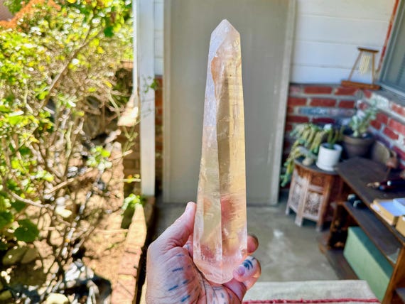 Pink Lemurian Starbrary Quartz, Double Terminated, 1.5 Kilo, AAA Water Clear, Crown Chakra Activation Crystal, Goias, Brazil W792