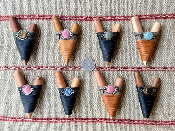 Kuripe Pipe, Traditional Wooden Kuripe with Gemstone, Choose ONE of Eight, Handcrafted Shamanic Self-Applicator Pipe