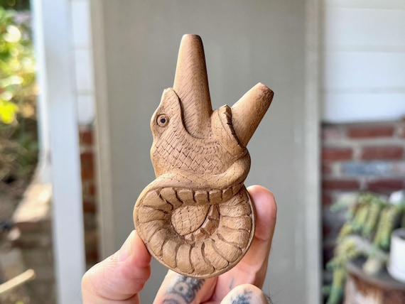 Snake Kuripe, Carved Wooden Serpent, Shamanic Applicator Pipe, Handcrafted from Solid Native Tropical Hardwood