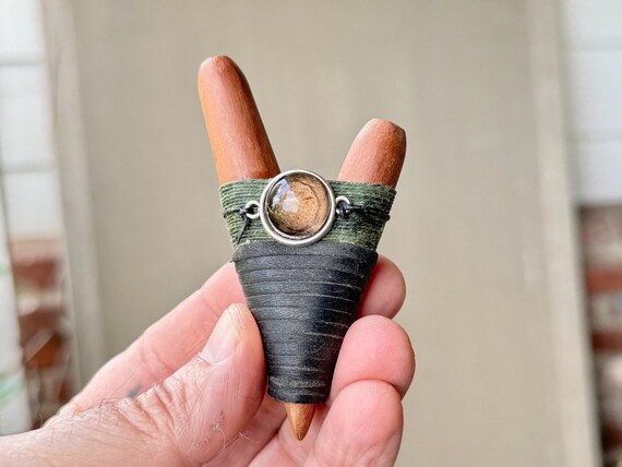 Kuripe with Smoky Quartz, Traditional Handcrafted Shamanic Self-Applicator Pipe