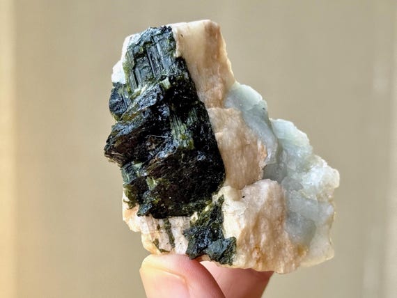 Aquamarine, Feldspar & Green Tourmaline, Unicorn Stone, 124g, Coronel Murta, Minas Gerais, Brazil WT234