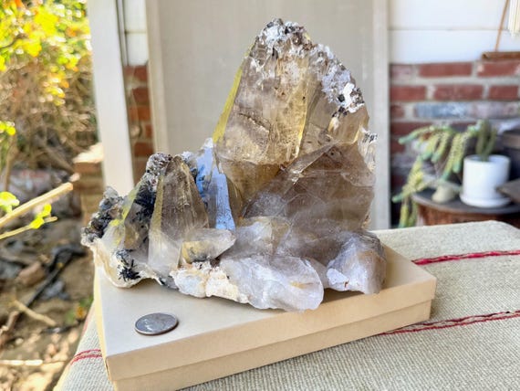 Natural Citrine with Black Tourmaline, Natural Self-Standing Formation, 3.1 Kilo, Large Statement Piece, Minas Gerais, Brazil X984