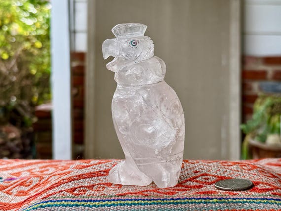 Crystal Condor Statue, Hand Carved Andean Quartz Condor for Shamanic Altar, Handmade in Peru