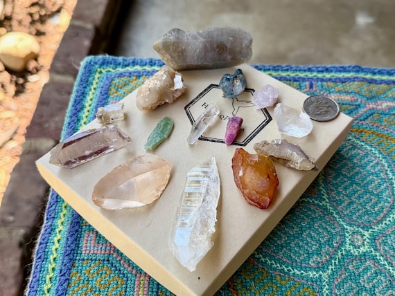 Quartz & Mineral Mixed Lot, 14 Pcs, Canga Rose Quartz, Lemurian, Blue Tara, Green Kyanite, Ruby and More WS273