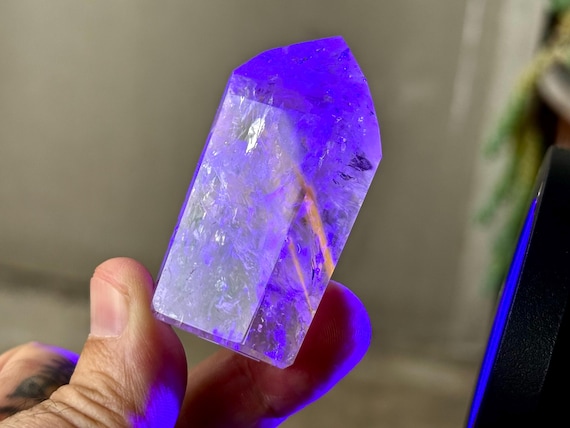 Powellite Phantom Amethyst, UV Reactive & Self-Standing, 74g, New Find, Channeling Formation, Polished Quartz Tower, Bahia, Brazil T450