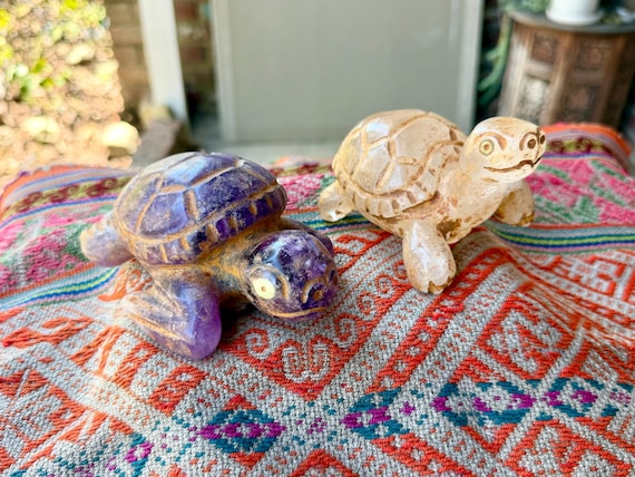 Turtle Statue, Shamanic Animal Totem, Hand Carved from Native Amethyst & Quartz, Handmade in Peru