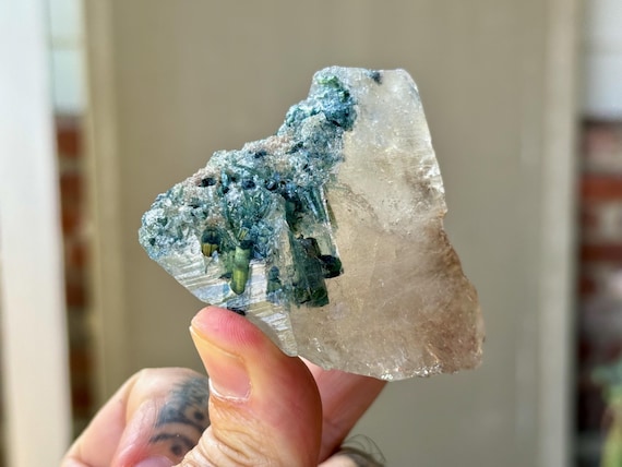 Blue-Green Tourmaline Quartz, 130g, New Find, Nature Spirits & Purification, Coronel Murta, Minas Gerais, Brazil A364