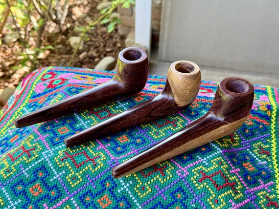 Tobacco Pipe, Traditional Wooden Pipe for Shamanic Ceremony, Handmade in Two-Tone Tropical Hardwood, Ceremonial Mapacho Pipe