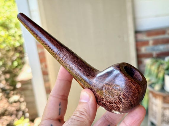 Tobacco Pipe with Flower & Vine, Traditional Shamanic Pipe for Ceremony, Hand Carved from Natural Tamarind Wood
